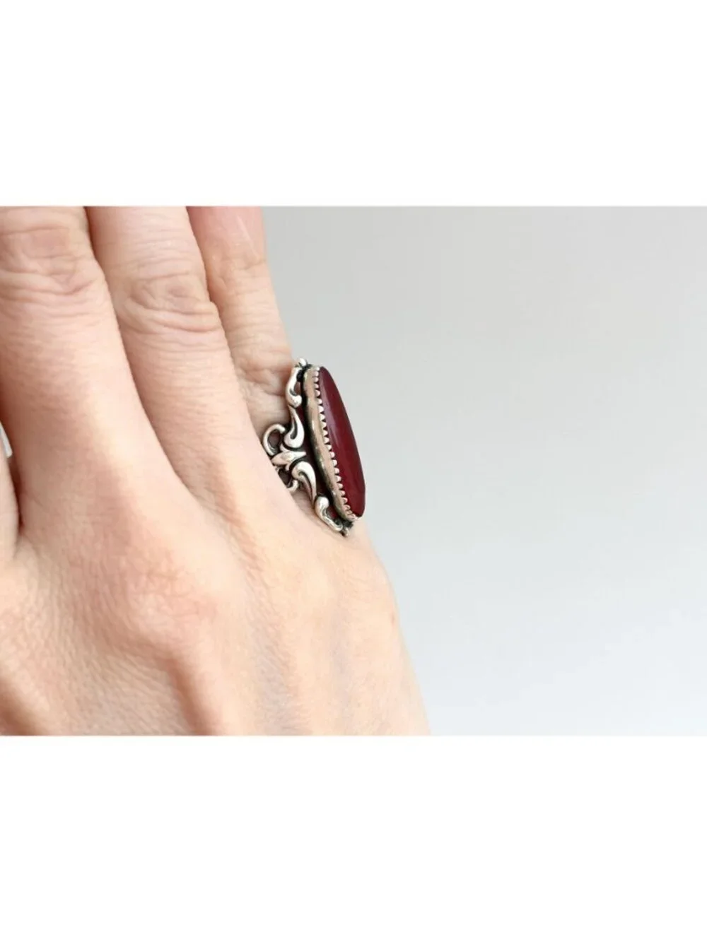 Carnelian Gemstone Jumbo Art Nouveau Sterling Silver 925 Vintage Ring - sz 5
